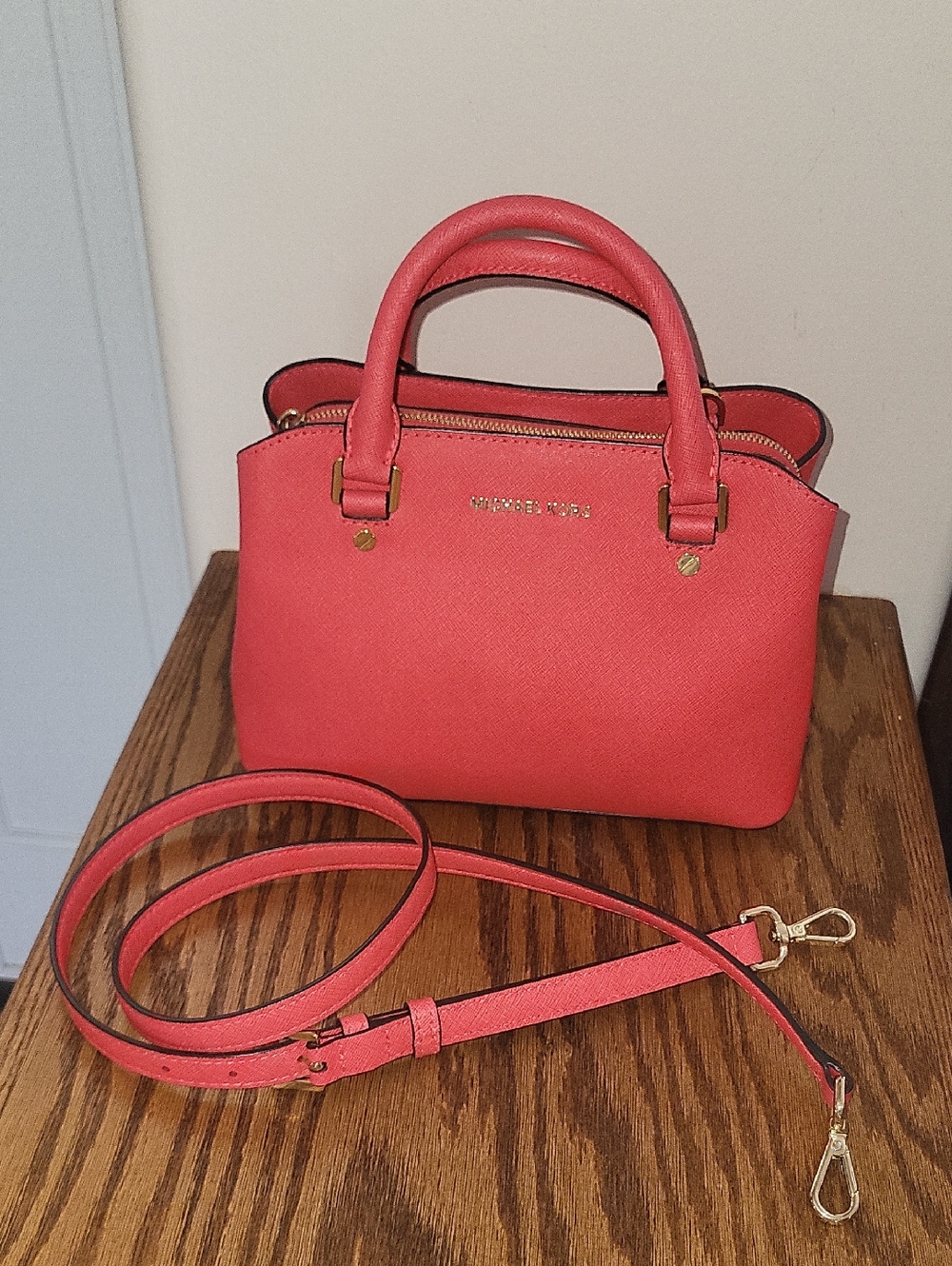 Michael Kors Coral Saffiano Satchel with Detachable Crossbody Strap